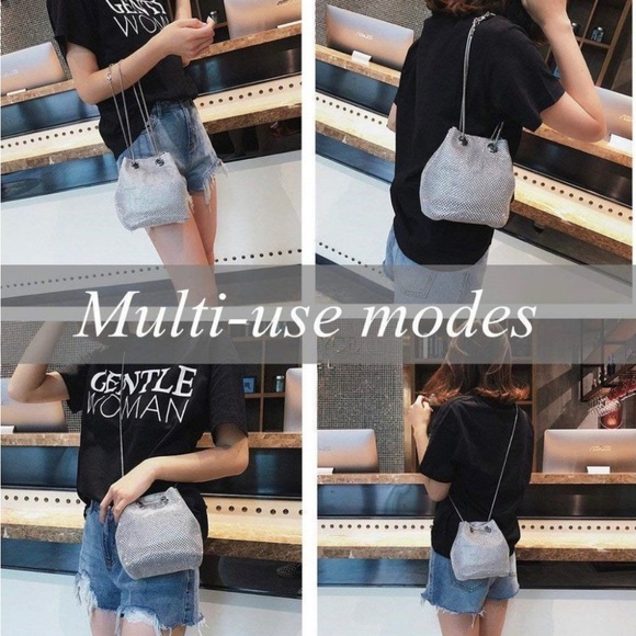 Gorgeous boutique full rhinestone mini drawstring evening crossbody satchel NWT - Picture 13 of 13